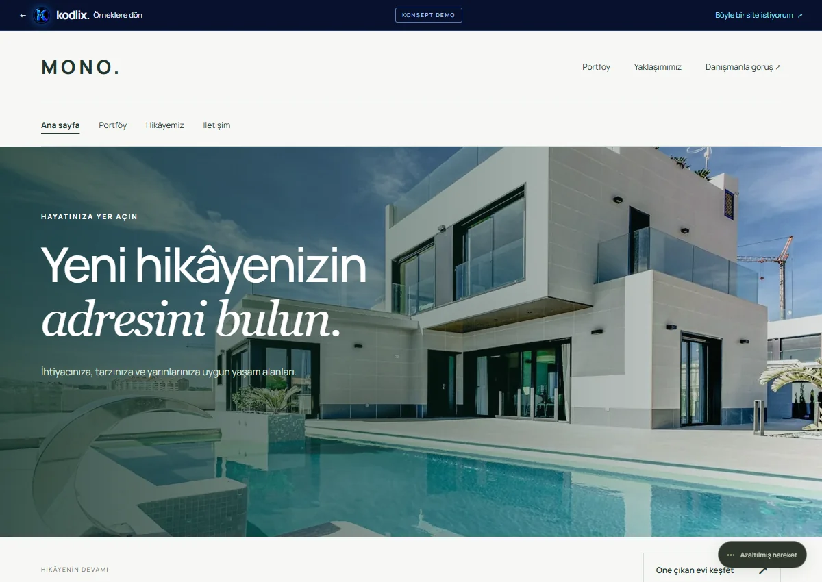 MONO Gayrimenkul web sitesi önizlemesi